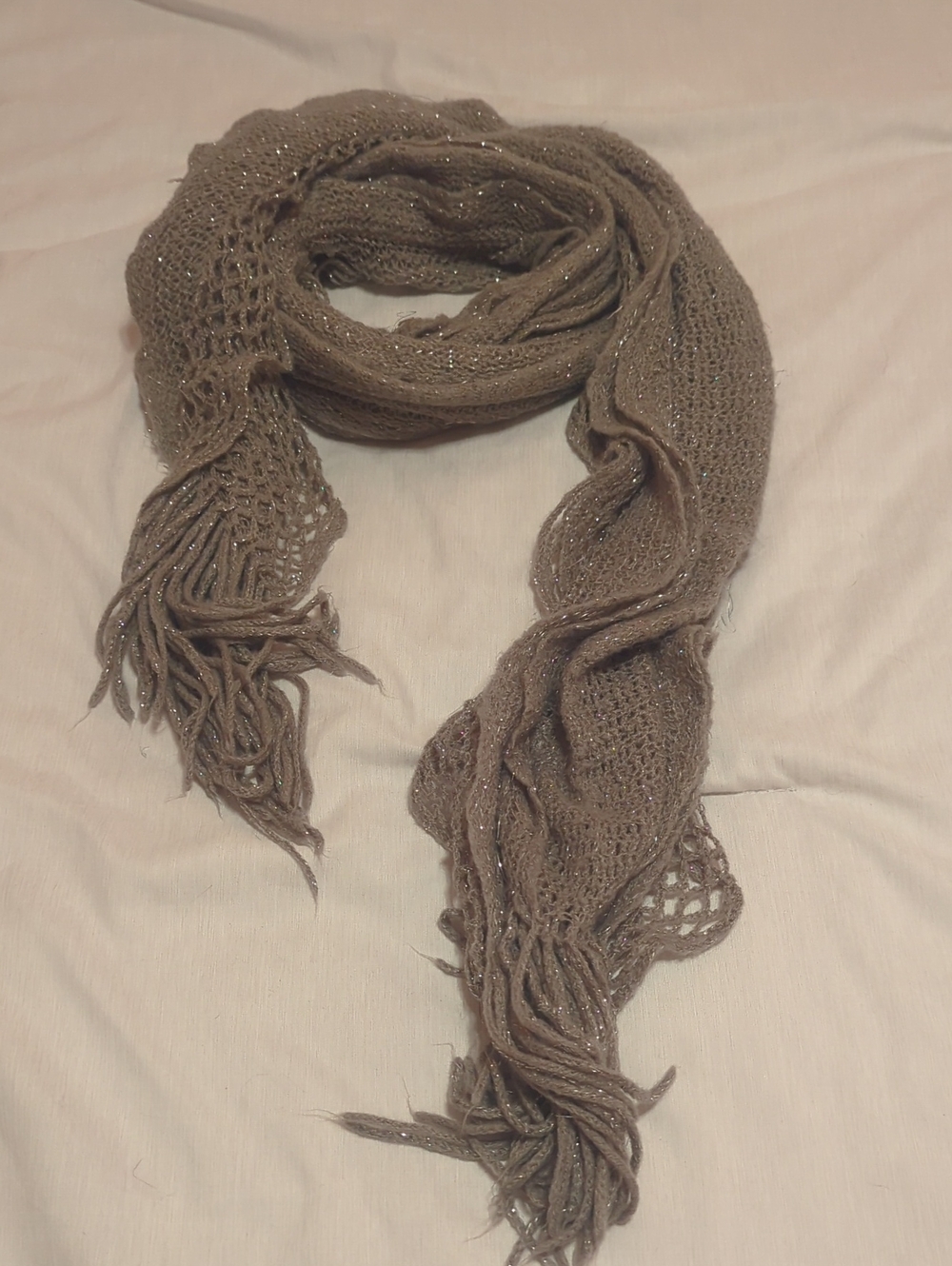 Women's Metallic Fringe Knit Scarf in Light Gray